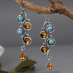 Vintage Boho Style Geometric Women's Synthetic Turquoise & Amber Dangle Earrings